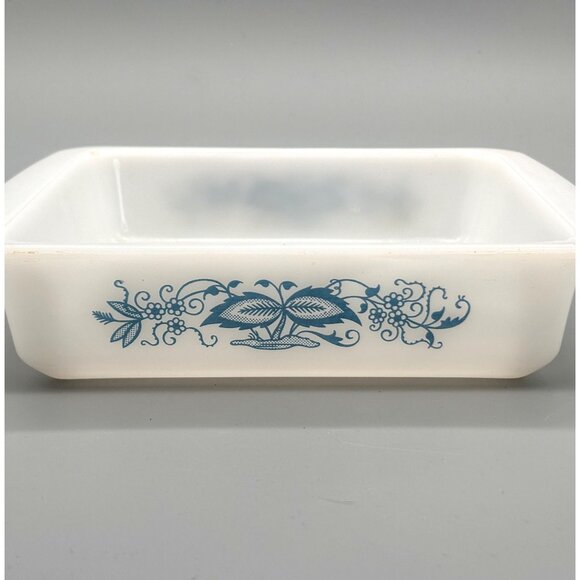 Vintage Glasbake Blue Floral Milk Glass Baking Dish J235 Square Eight Inch - Picture 1 of 7